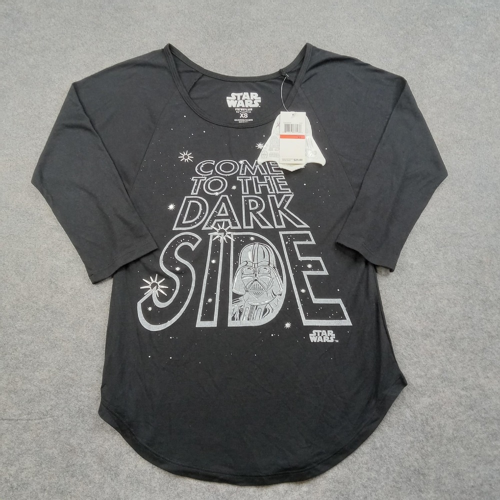 Star Wars Shirt Womens XS Black Come To The Dark Side Darth Vader Raglan Graphic
